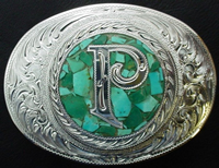 Inlaid turquoise initial buckle